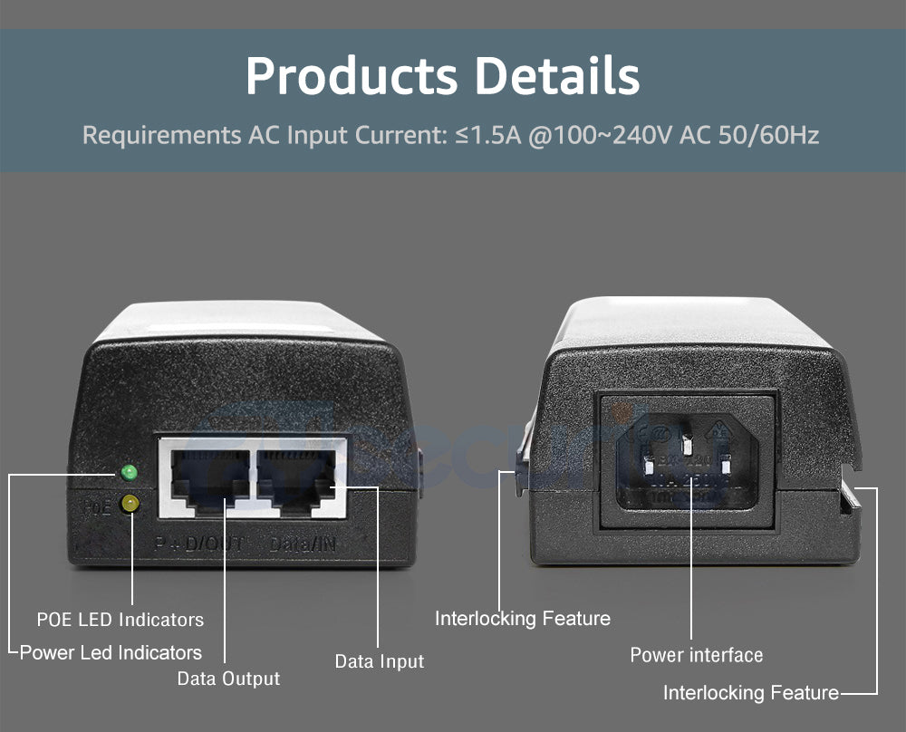 POE Injector 1000Mbps Gigabit 90W High Power