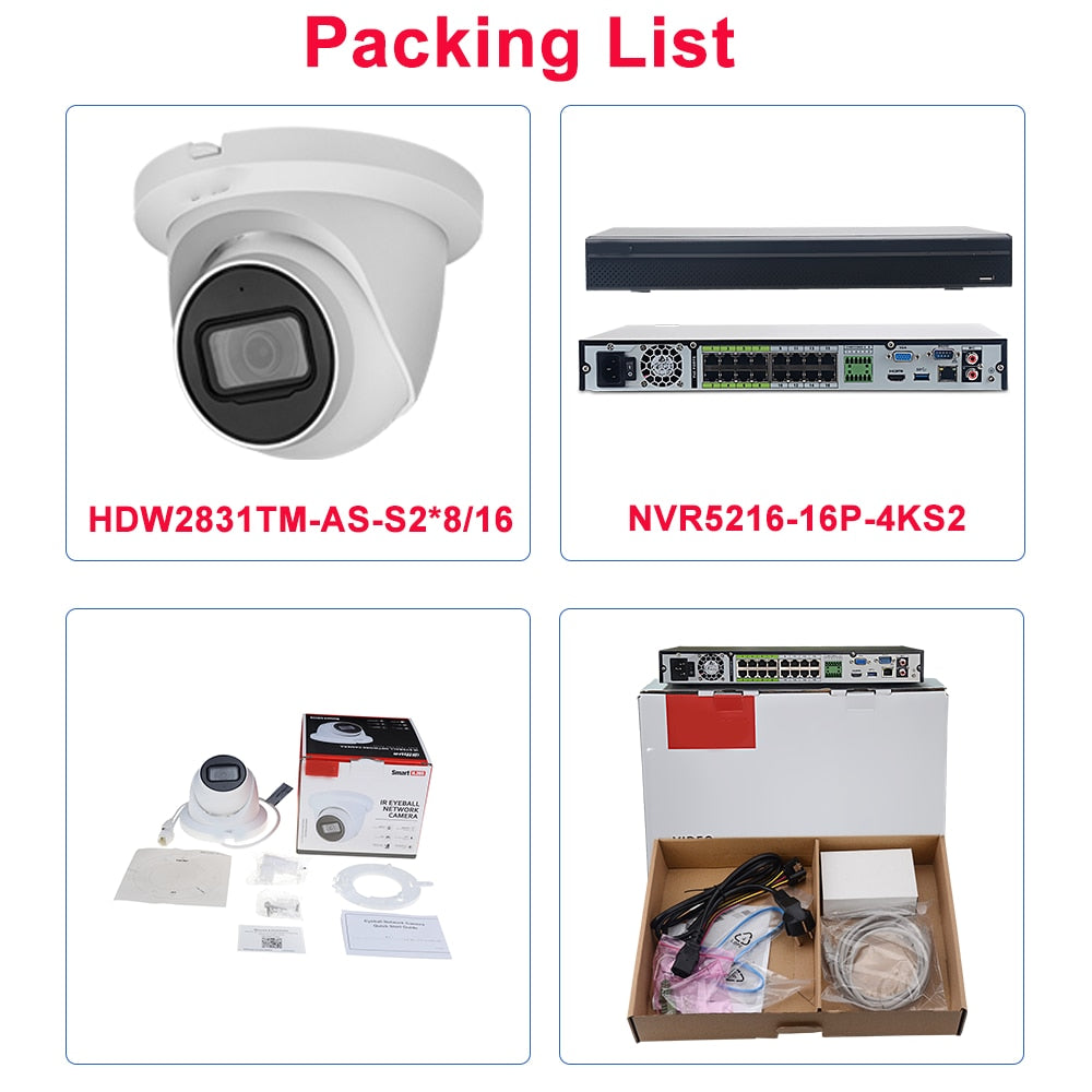 Dahua IP Camera Security set 4K 16CH POE NVR5216-16P-4KS2 8MP IPC-HDW2831TM-AS-S2