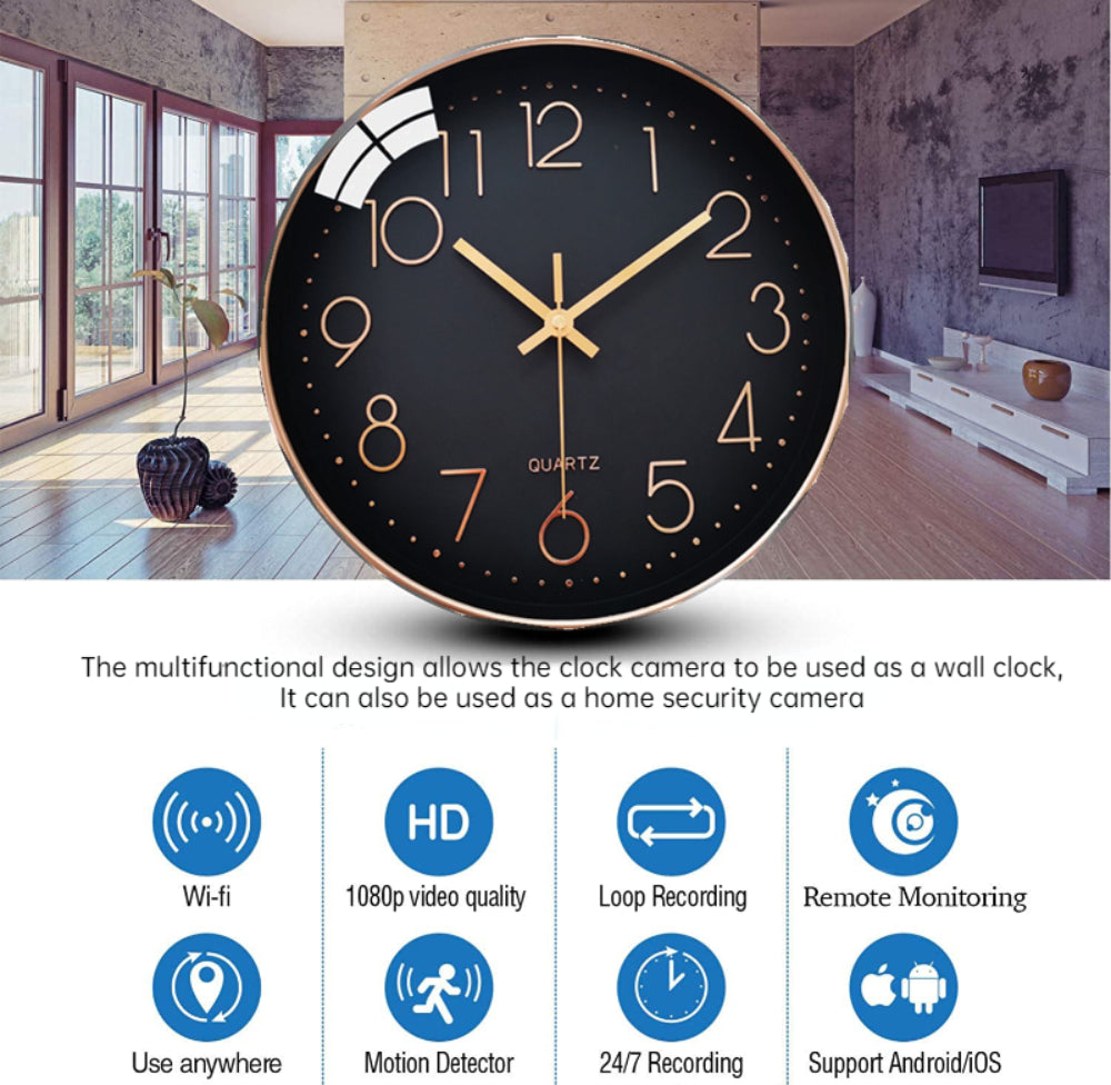 Wall Clock  spyCamera Wifi Remote Monitor Motion Detection