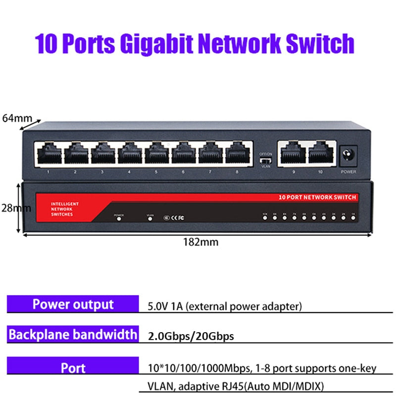 Gigabit Network Switch 1000Mbps  5/8/10 Port RJ45 LAN
