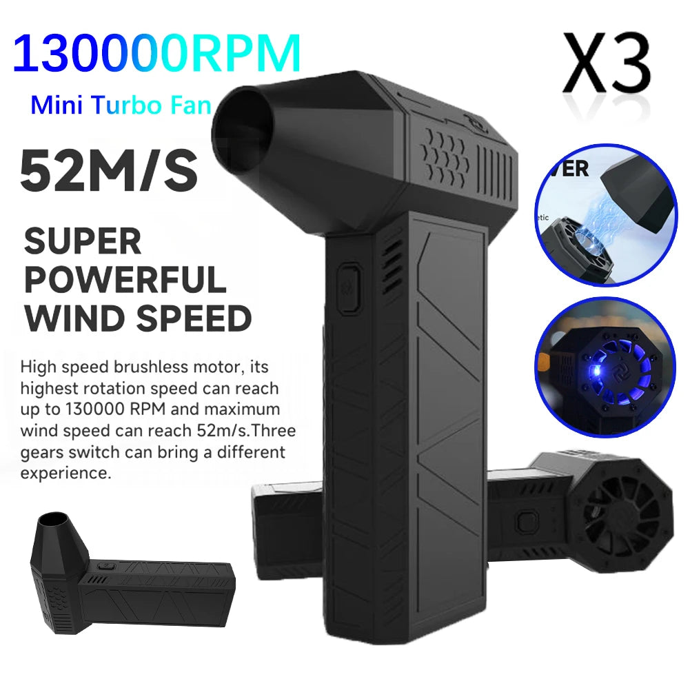 130000RPM Car Electric Air Duster X3 Mini Turbo Violent Fan with 3 Speeds Rechargeable Super Jet Dry Blower for Truck Keyboard