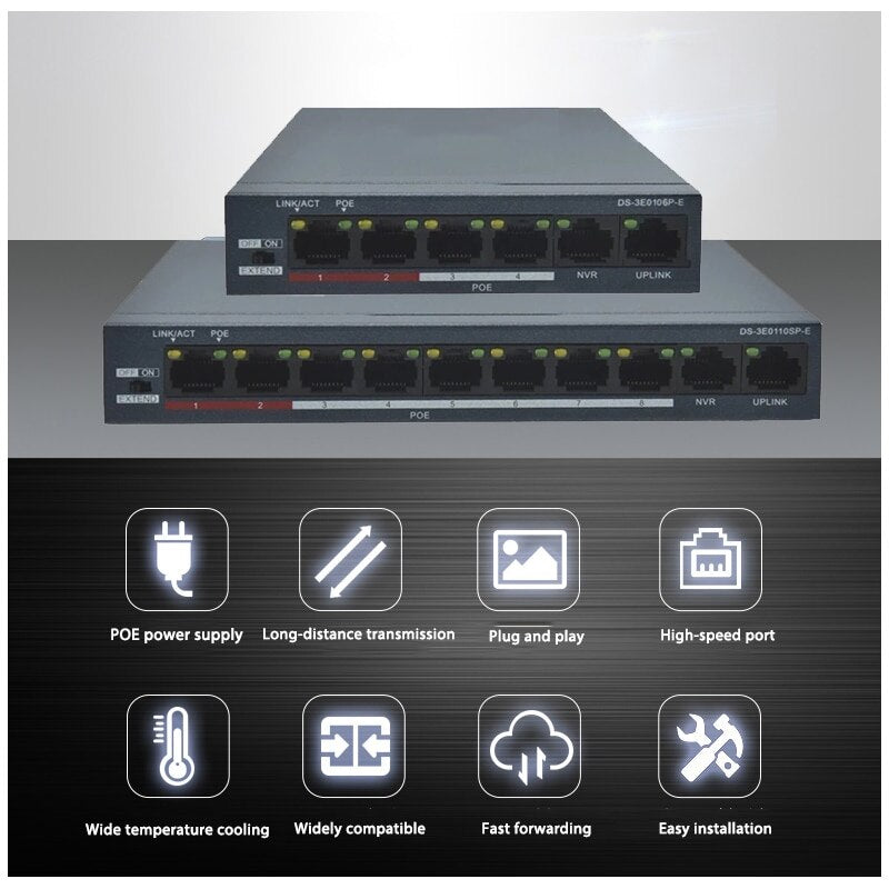 Hik POE Switch DS-3E0106P-E(4POE+2CH) and DS-3E0110SP-E (8POE+2CH) 100Mbps