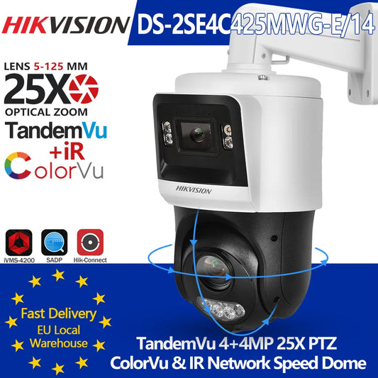 Hikvision DS-2SE4C425MWG-E/14 TandemVu 4+4MP F1.0 Bullet 25X PTZ 30-100M Colorful & IR Active Alarm 2-Way Audio