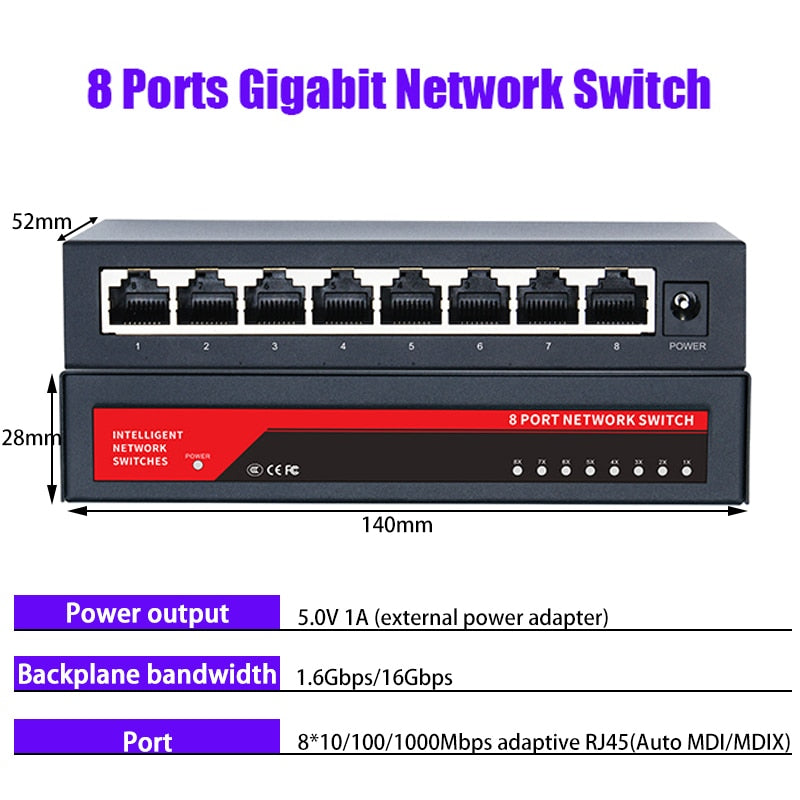 Gigabit Network Switch 1000Mbps  5/8/10 Port RJ45 LAN