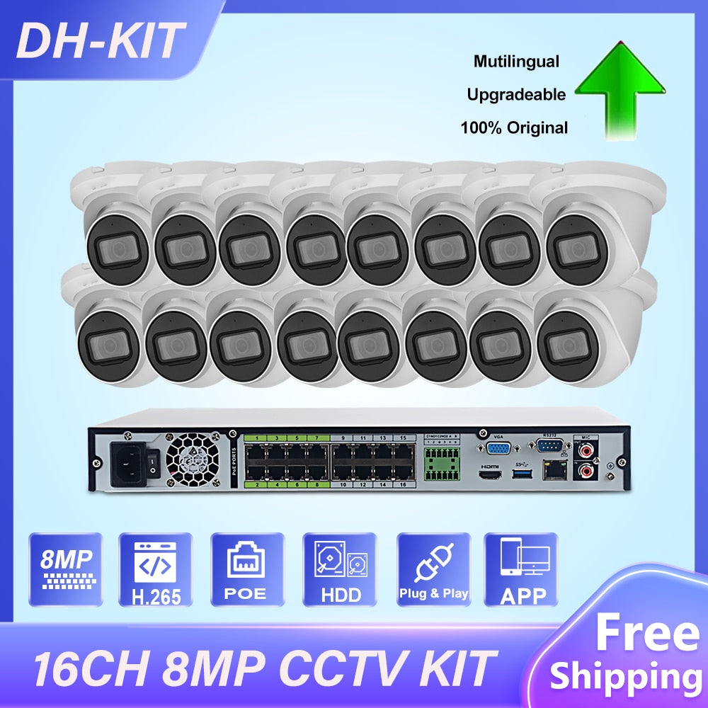 Dahua IP Camera Security set 4K 16CH POE NVR5216-16P-4KS2 8MP IPC-HDW2831TM-AS-S2