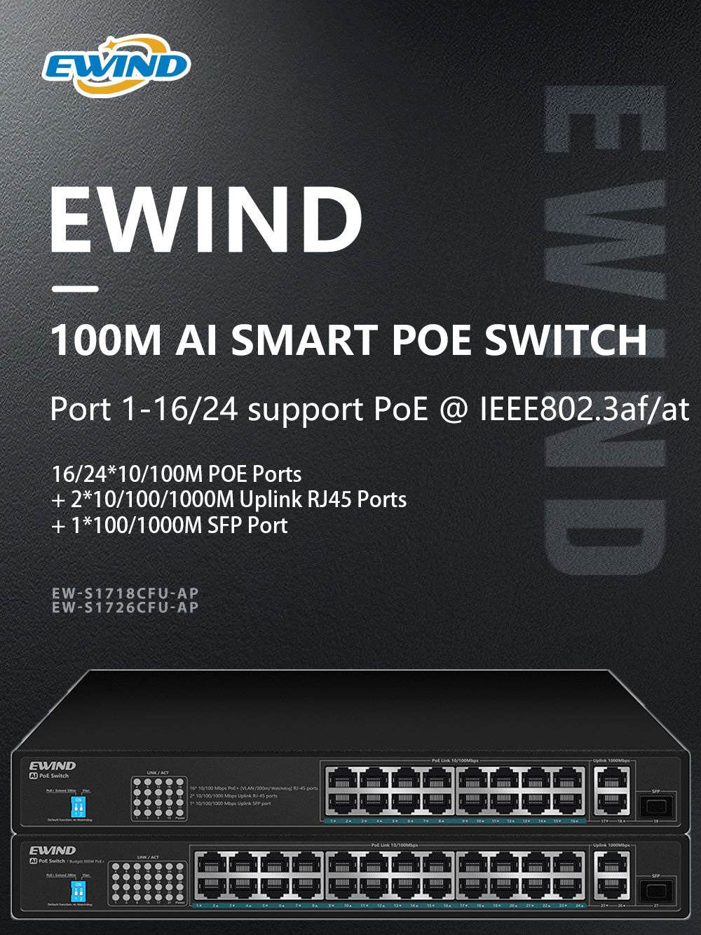 EWIND 16/24 Poorten POE Switch 10/100/1000M