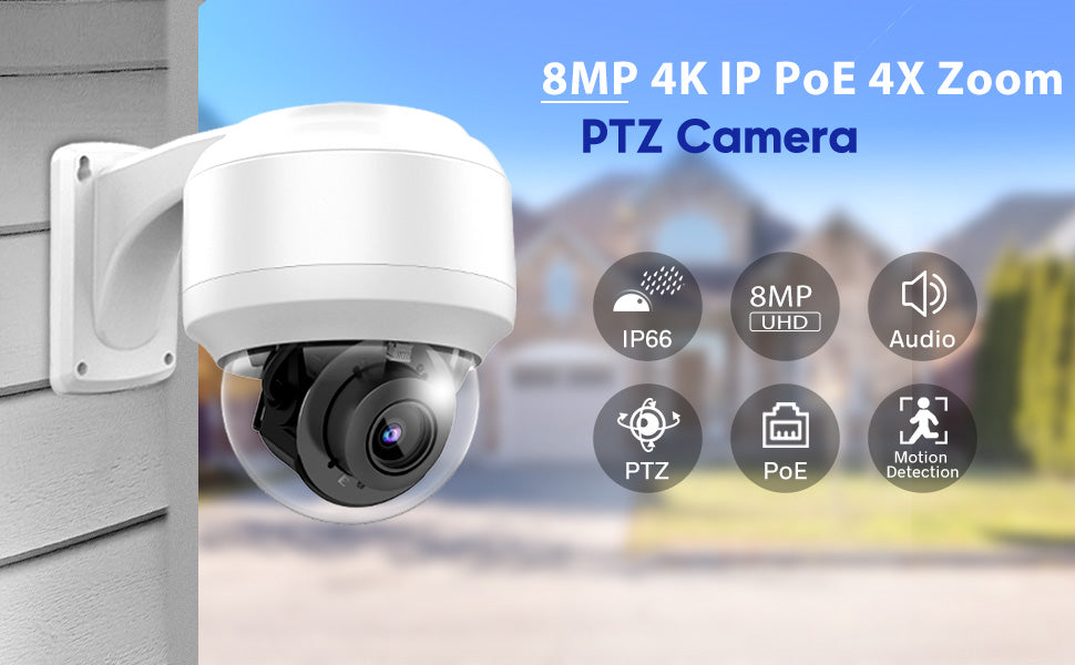 Hikv PTZ 8MP 4K Beveiliging IP Camera POE 4X Optische Zoom IP67
