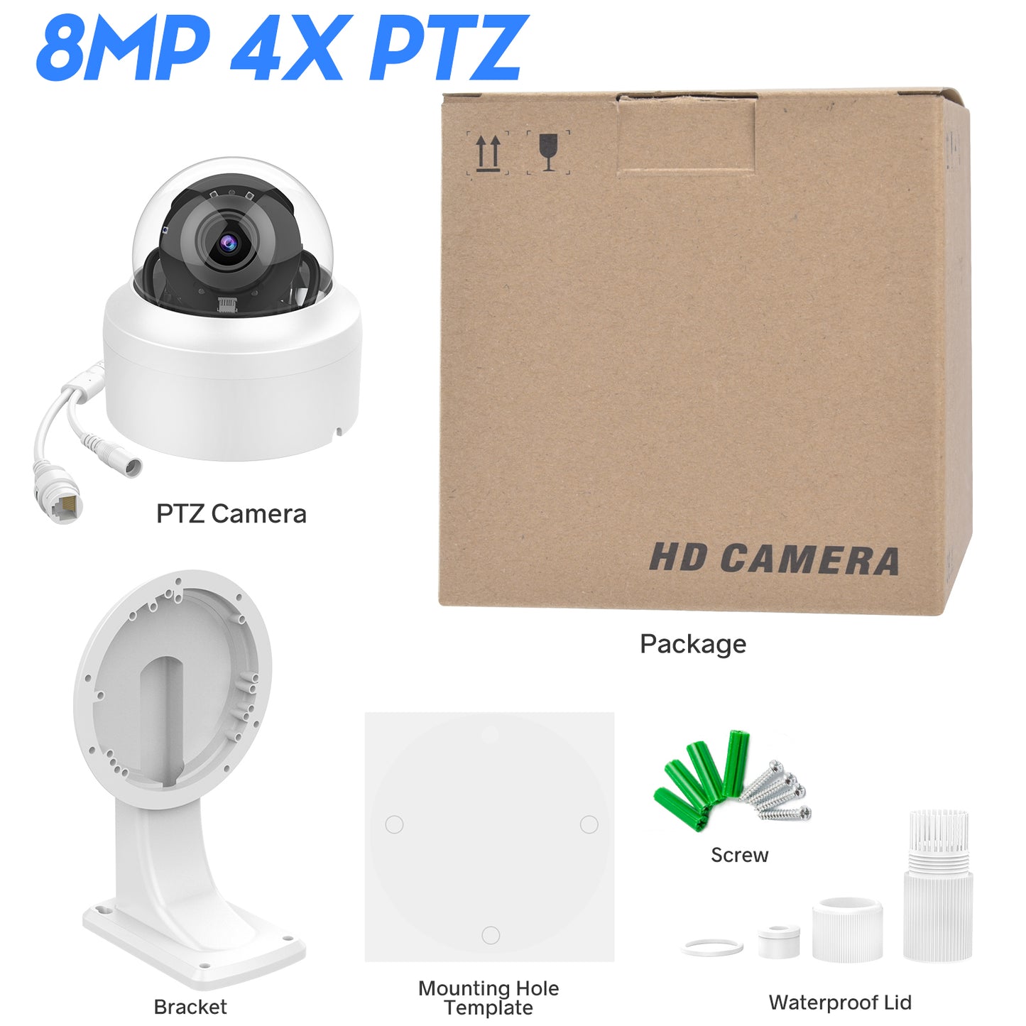 Hikv PTZ 8MP 4K Beveiliging IP Camera POE 4X Optische Zoom IP67